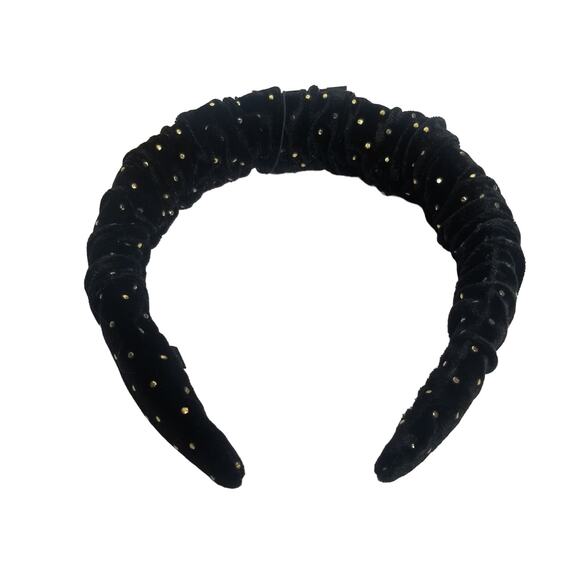 Lele Sadoughi Jet Black Gold Dots Velvet Kelly Comfort Headband New - Picture 1 of 14